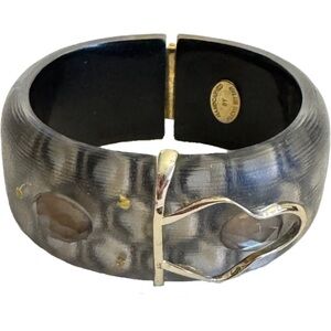 Alexis Bittar Hand Carved Lucite Hinged Clamper Bangle Bracelet Statement Luxury